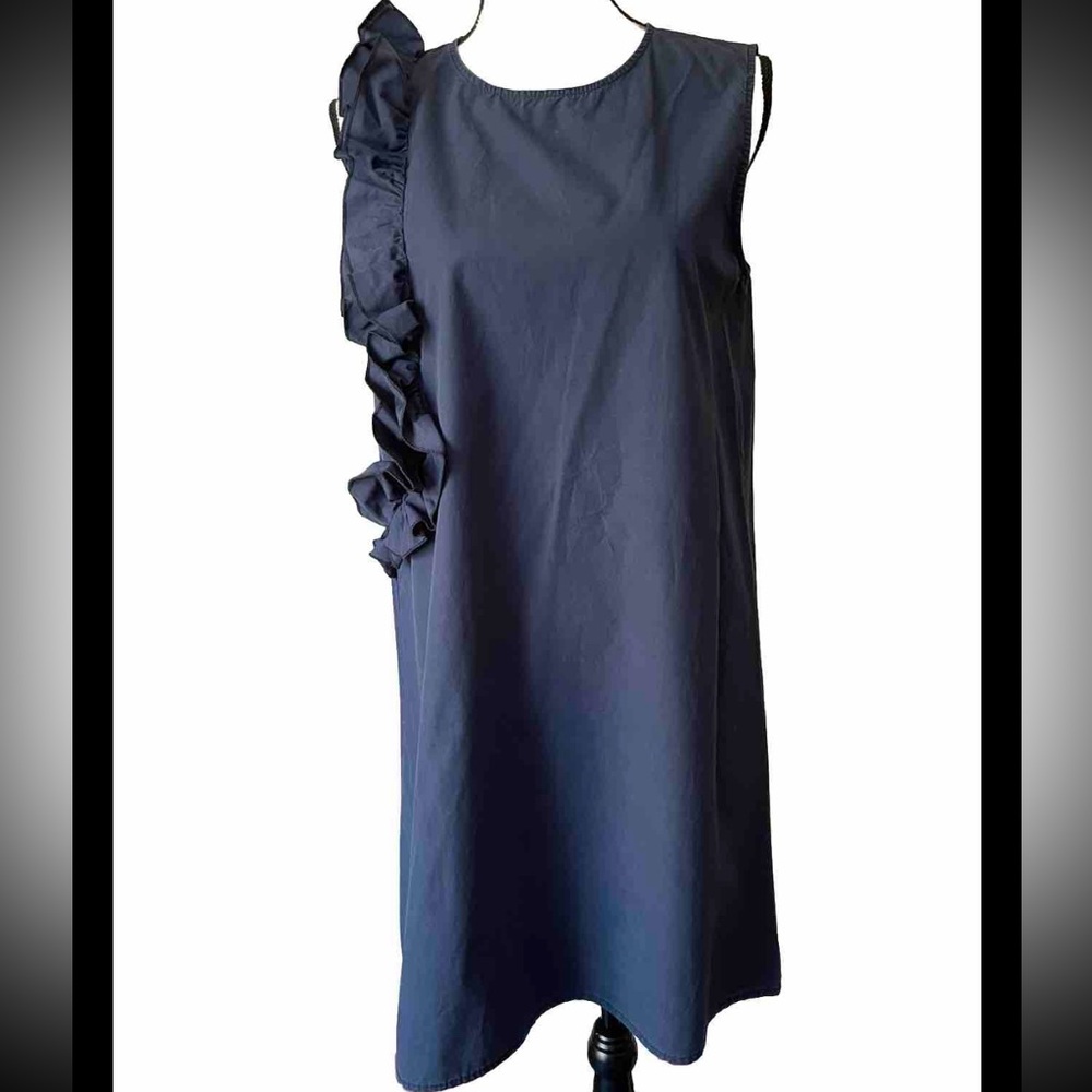 Chepe Italy NAVY MADE IN ITALY 100% cotton Sleeveless Ruffle Dress S